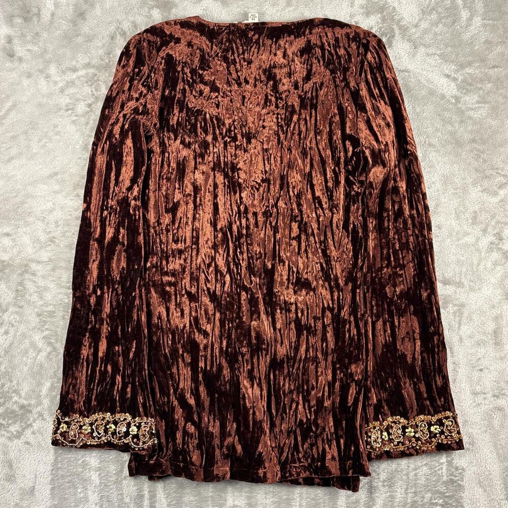 Vintage Page Brown Velvet Embellished V-neck Long-sleeve Top Size XS - Picture 2 of 6